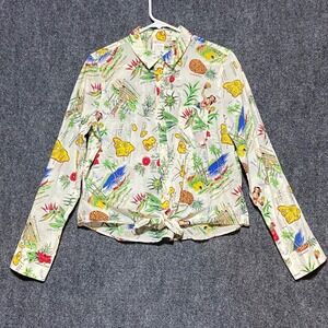 J.Crew Women's Large Hawaii Map Print Tie Front Cotton Button Down Shirt G6068